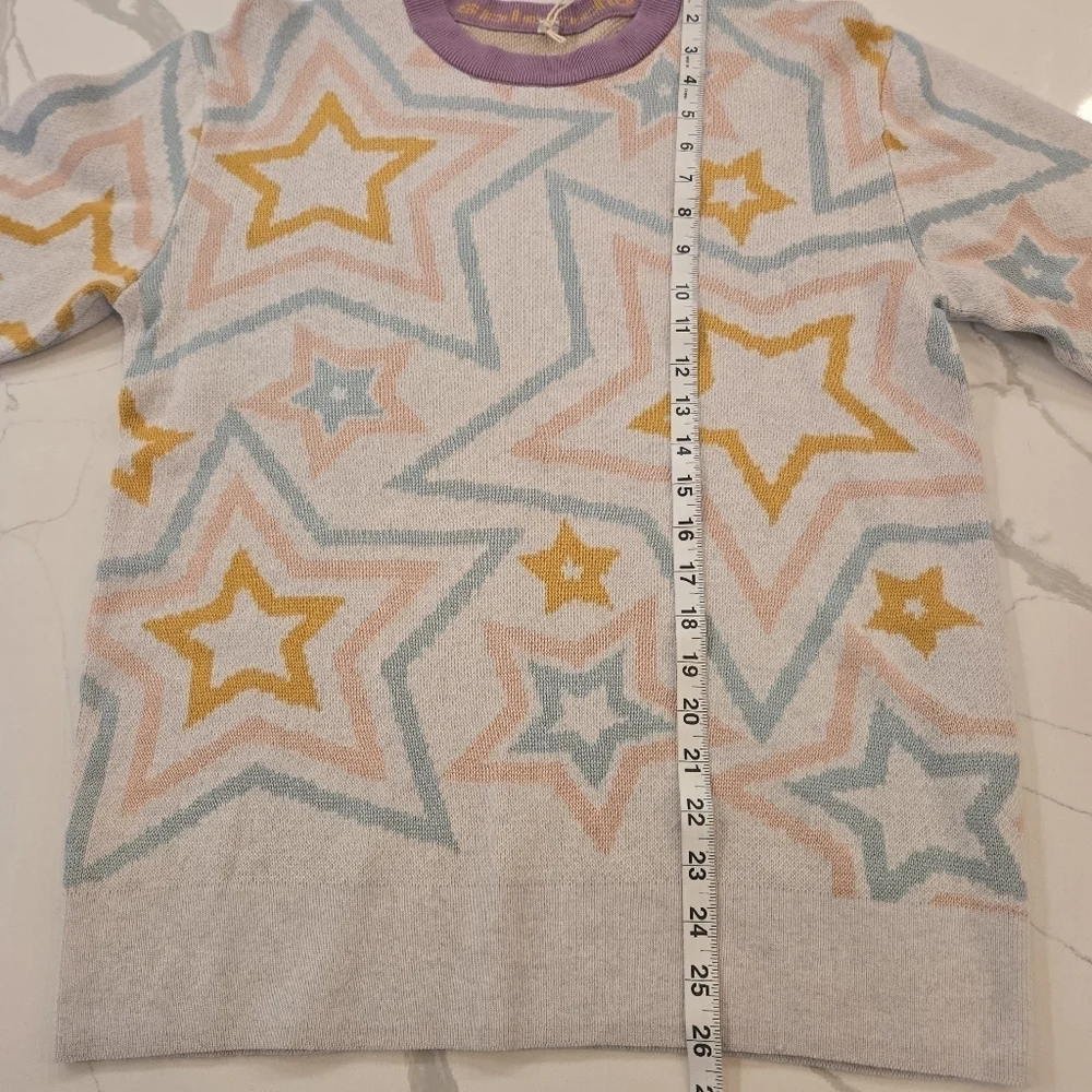 NWT Splendid Ziggy Star Oversized Crewneck Sweater White Blue Yellow Size Small